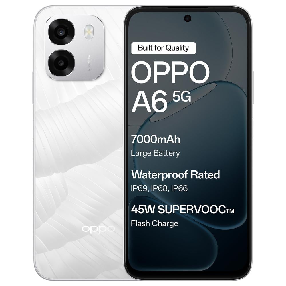 Oppo A6 5G 6+128GB CPH2785 Ice White at Babloo Mobile, Ankleshwar