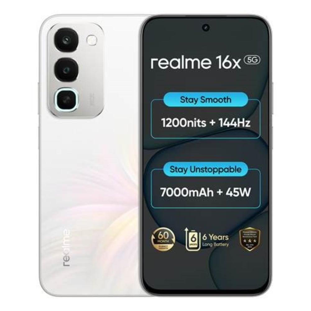 Realme 16x 5G 6+256GB RMX5270 Glory White at Babloo Mobile, Ankleshwar