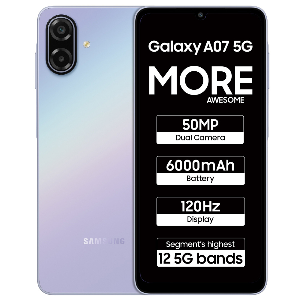 Samsung A076B Galaxy A07 5G 4+128GB Light Violet at Babloo Mobile, Ankleshwar