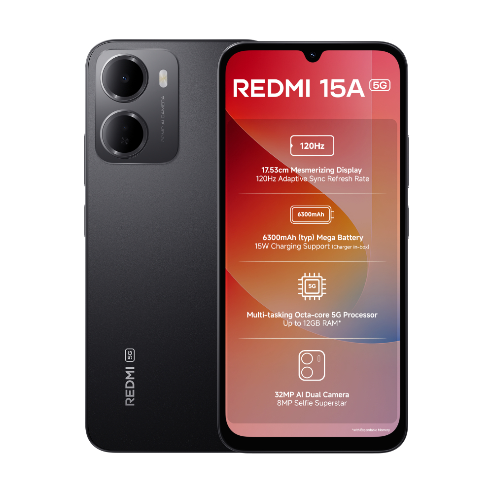 Mi Redmi 15A 5G 4+64GB Ace Black at Babloo Mobile, Ankleshwar